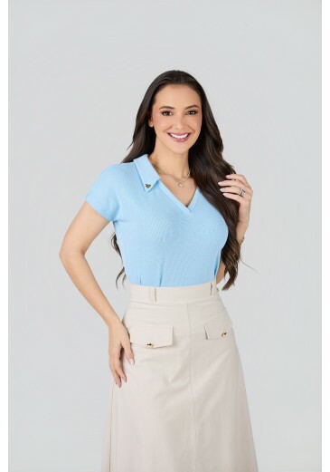Blusa Pietra Em Malha Rib Azul Tata Martello Primavera/Verão 2027