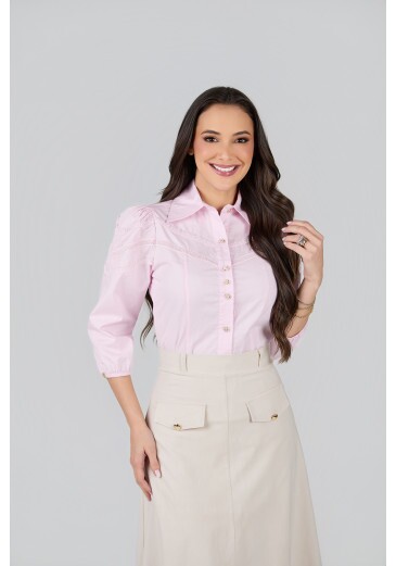 Camisa Suzana Em Tricoline Rosa Tata Martello Primavera/Verão 2027