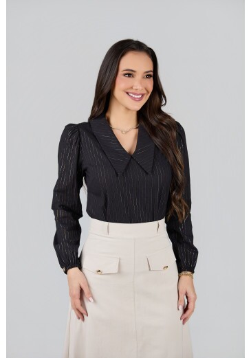 Blusa Gisele Em Algodão Preto Tata Martello Primavera/Verão 2027