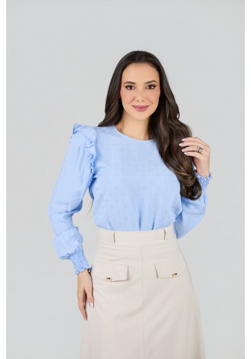 Blusa Naiara Em Visco Carmel Azul Tata Martello Primavera/Verão 2027