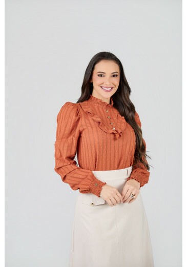  Blusa Vivian Em Algodão Dots Caramelo Tata Martello Primavera/Verão 2027