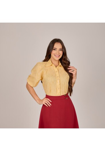 Camisa Luciana Em Bordado Buque Amarelo Tata Martello Primavera/Verão 2027