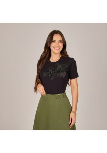 Blusa Flora Em Malha Conforto Preto Tata Martello Primavera/Verão 2027