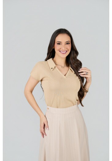 Blusa Pietra Em Malha Rib Bege Tata Martello Primavera/Verão 2027