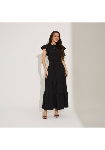 Vestido Rose Em Crepe Poly Preto Tata Martello Primavera/Verão 2027
