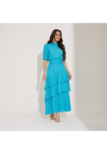 Vestido Sabrina Em Crepe Azul Tata Martello Primavera/Verão 2027