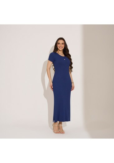 Vestido Emily Em Malha Canelada Azul Tata Martello Primavera/Verão 2027
