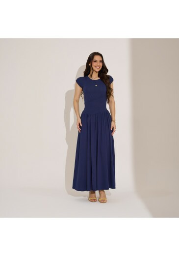 Vestido Amanda Em Malha Conforto Azul Marinho Tata Martelllo Primavera/Verão 2027