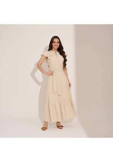 Vestido Rose Em Crepe Poly Bege Tata Martello Primavera/Verão 2027