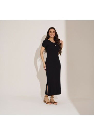 Vestido Emily Em Malha Canelada Preto Tata Martello Primavera/Verão 2027
