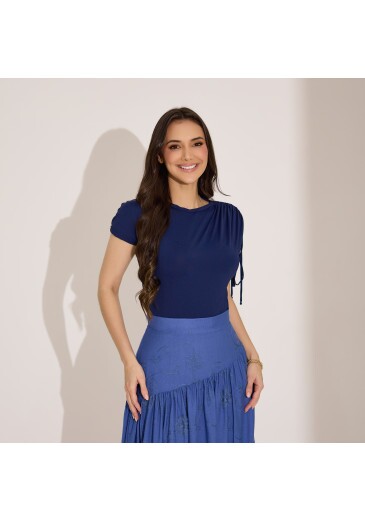 Blusa Emanuele Em Malha Fria De Poliamida Azul Marinho Tata Martello Primavera/Verão 2027