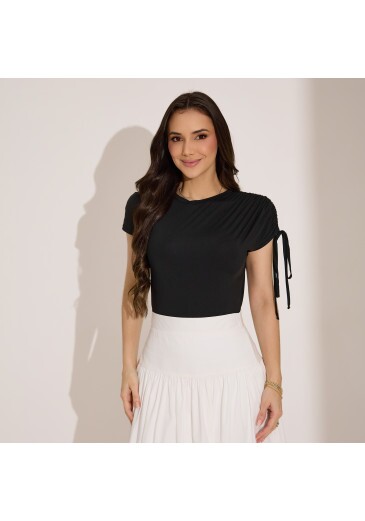 Blusa Emanuele Em Malha Fria De Poliamida Preto Tata Martello Primavera/Verão 2027