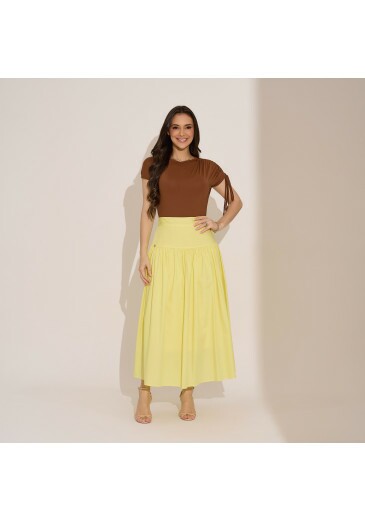 Saia Tânia Em Tricoline Forrada Amarelo Tata Martello Primavera/Verão 2027