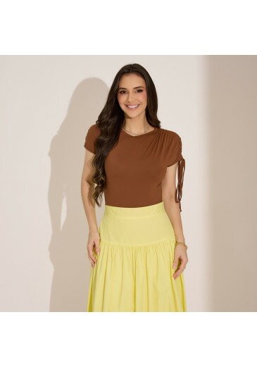 Blusa Emanuele Em Malha Fria De Poliamida Marrom Tata Martello Primavera/Verão 2027