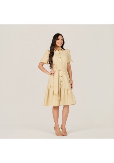 Vestido Liliana Em Linho Bege Tata Martello Primavera/Verão 2027