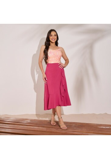 Saia Diana Em Crepe Gloss Pink Tata Martello Primavera/Verão 2027