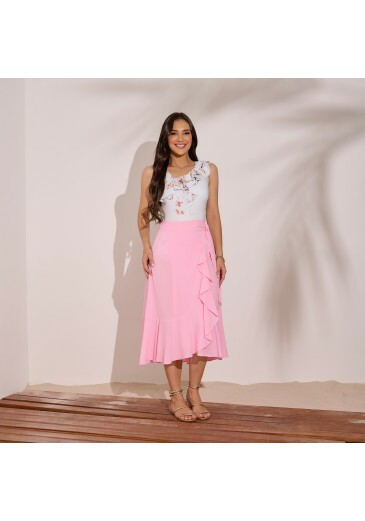 Saia Diana Em Crepe Gloss Rosa Tata Martello Primavera/Verão 2027