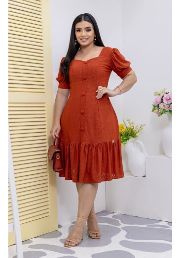 Vestido Camily Em Lese De Malha Terracota Maria Amore Primavera/Verão 2026