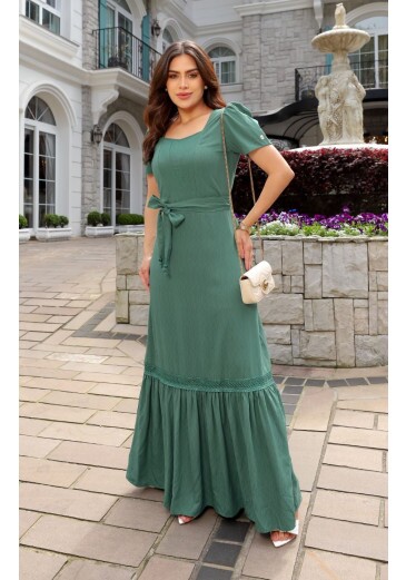 Vestido Tayla Em Viscose Maquinetada Verde Maria Amore Primavera/Verão 2026
