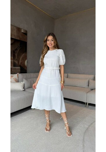 Vestido Helena Midi Em Tecido Air Flow Off White Nitido Primavera/Verão 2026