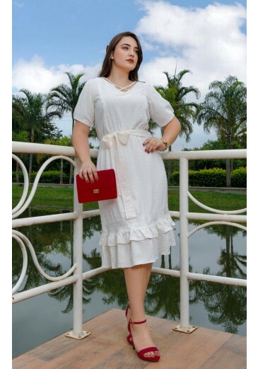 Vestido Jessica em Crepe Maquinetado Off White Maria Amore Alto Verão 2025 