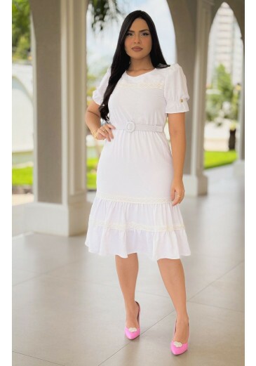 Vestido Edite Em Crepe Branco Maria Amore Alto Verão 2025