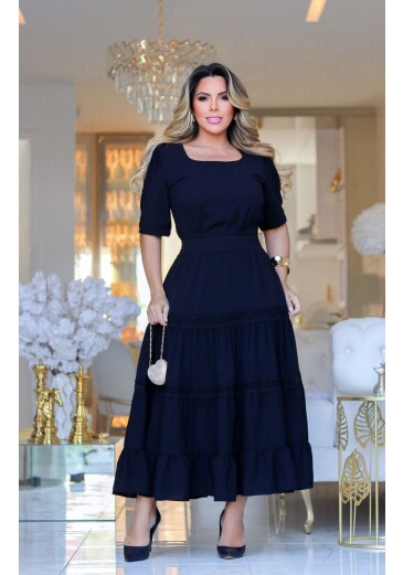Vestido Karen Midi Em Crepe Maria Amore Primavera/Verão 2025