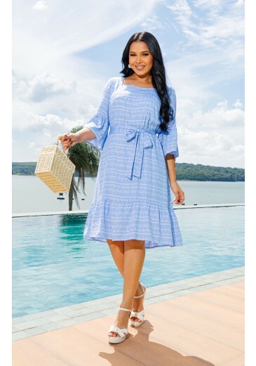 Vestido Isabeli Em Viscose Azul Maria Amore Alto Verão 2025