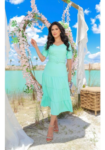 Vestido Nathália Em Crepe Verde Maria Amore Alto Verão 2025