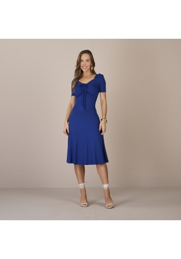 Vestido Mariane Em Malha Viscolycra Azul Marinho Tatá Martello Primavera/Verão 2025