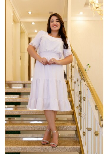 Vestido Meire Em Crepe Maquinetado Off White Maria Amore Alto Verão 2025