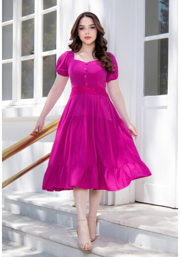 Vestido Stefany Em Tricoline Pink Maria Amore Primavera/Verão 2026
