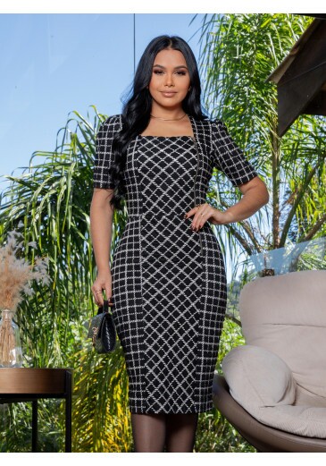 Vestido Leticia Em Malha Premium Xadrez Maria Amore Outono/Inverno 2025