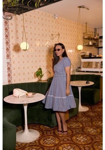 Vestido Eliane Em Tricoline Azul Jany Pim Primavera/Verão 2027