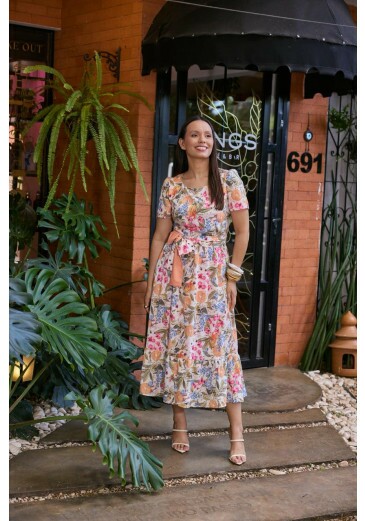 Vestido Melissa Em Toque De Seda Estampado Jany Pim Primavera/Verão 2027