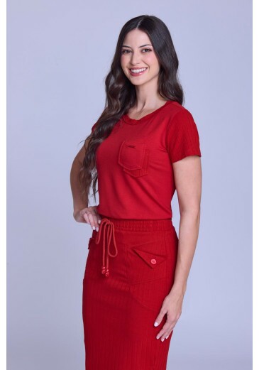 Blusa Elena Em Moletinho Leve E Malha Canelada Vermelho Hapuk Primavera/Verão 2026
