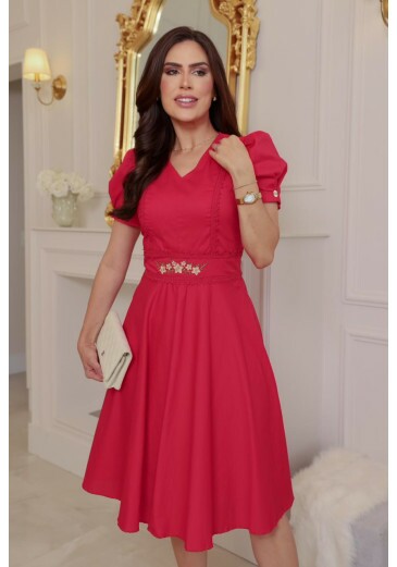 Vestido Jennifer Em Tricoline Vermelho Maria Amore Primavera/Verão 2026