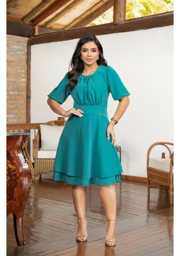 Vestido Késia Em Crepe Azul Maria Amore Outono/Inverno 2026