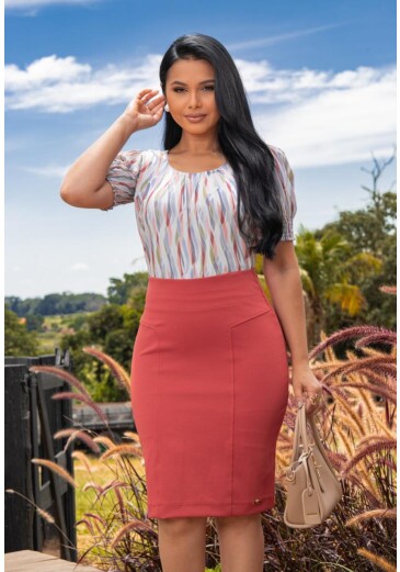 Saia Rose Em Malha Montaria Rose Maria Amore Outono/Inverno 2026