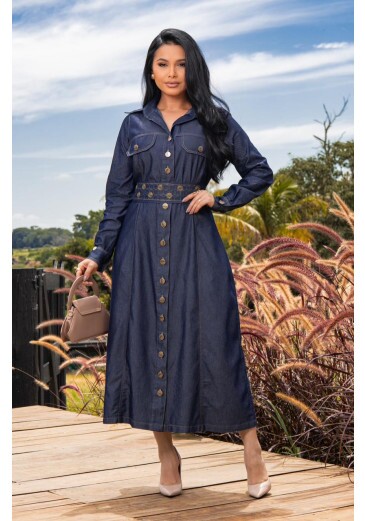 Vestido Ayla Em Jeans Azul Maria Amore Outono/Inverno 2026