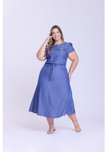 Vestido Thais Em Tecido Plano Azul Hapuk  Outono/Inverno 2026