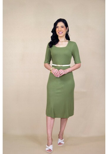 Vestido Tubinho de Malha Canelada Verde Hadaza Outono/Inverno 2026