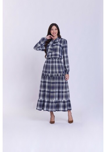 Vestido Celeste Em Tecido Plano Xadrez Azul Hapuk Outono/Inverno 2026