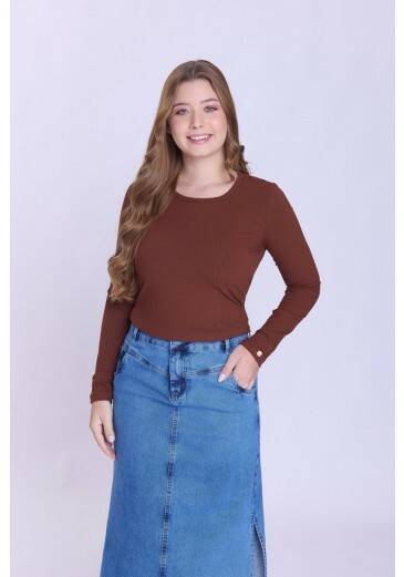 Blusa Adriana Em Malha Canelada Marrom Hapuk Outono/Inverno 2026