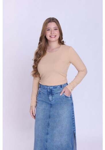 Blusa Adriana Em Malha Canelada Bege Hapuk Outono/Inverno 2026