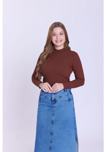 Blusa Sophia Em Malha Canelada Marrom Hapuk Outono/Inverno 2026