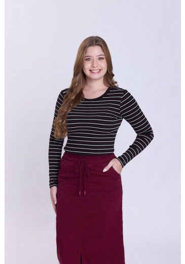 Blusa Roberta Em Malha Canelada Listrada Preto Hapuk Outono/Inverno 2026