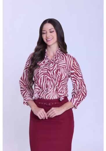 Blusa Rita Em Chiffon Estampado Bordô Hapuk Outono/Inverno 2026