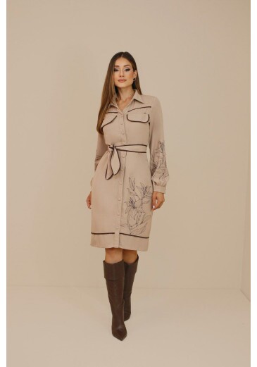 Vestido Chemisie Bege Nitido Outono/Inverno 2026