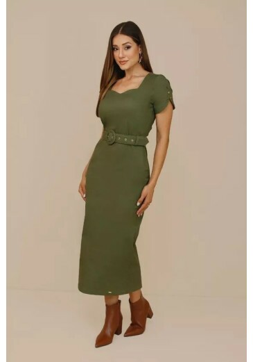 Vestido Barbarela Em Sarja Verde Nitido Outono/Inverno 2026